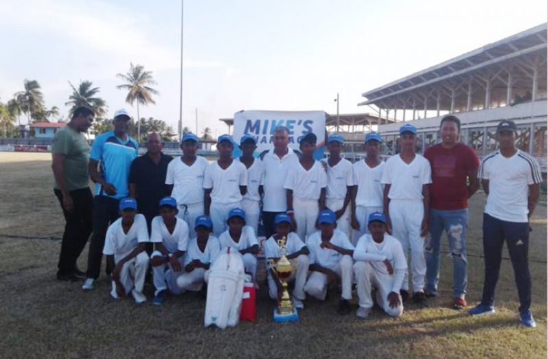 The winning Albion cricket team along with BCB officials, supporters and Mike’s Pharmacy CEO Lakhram Singh