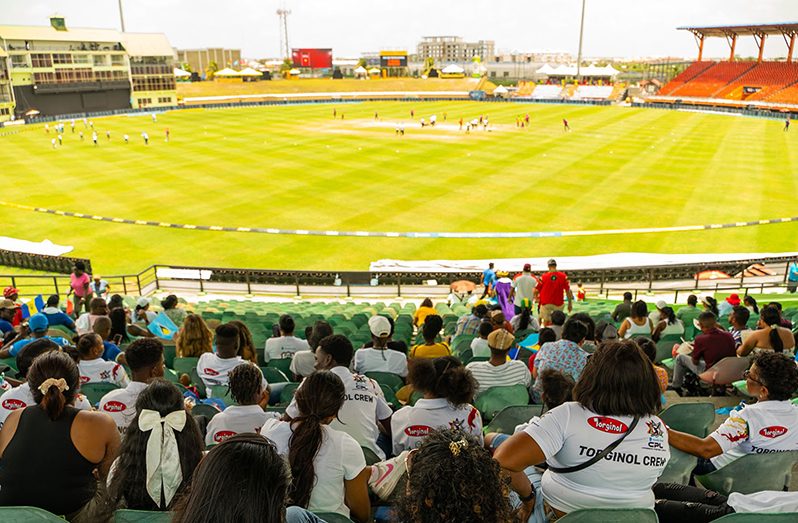 Children from the Sophia Care Centre cheer on the teams at the CPL match