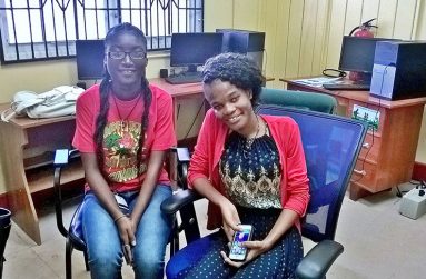 Melieka Crawford (right) and Ackila Smith are expected to be trained to coach blind cricket locally.