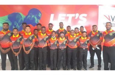 The national Under-13 cricketers and members of the management team upon arrival in Trinidad and Tobago at the weekend (Photo: Guyana Cricket Board)