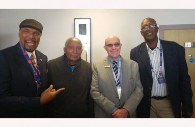 FLASHBACK: The late David Roper (second from right) with (from left) West Indies legends Colin Croft, Andy Roberts and Joel Garner.