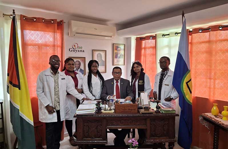 From right to left: Dr. Christopher Lakish, Dr. Savanna Pearson, Ambassador Halim Majeed, Dr. Ronichia Schwiers, Dr. Renecia Mickle, and Dr. Alexander Isaacs