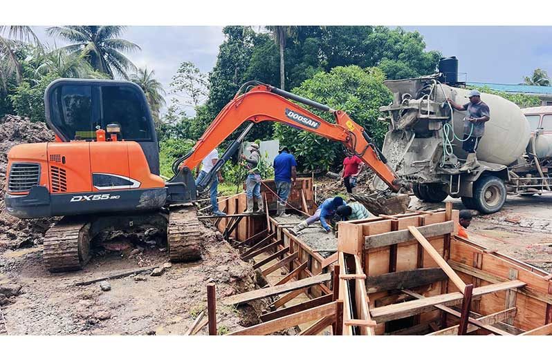 At Tucber Park in New Amsterdam, construction work on a new culvert is currently underway