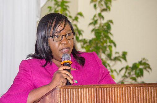 Minister within the Ministry of Public Health, Dr. Karen Cummings addressing participants of the OSH Workshop at Cara Lodge