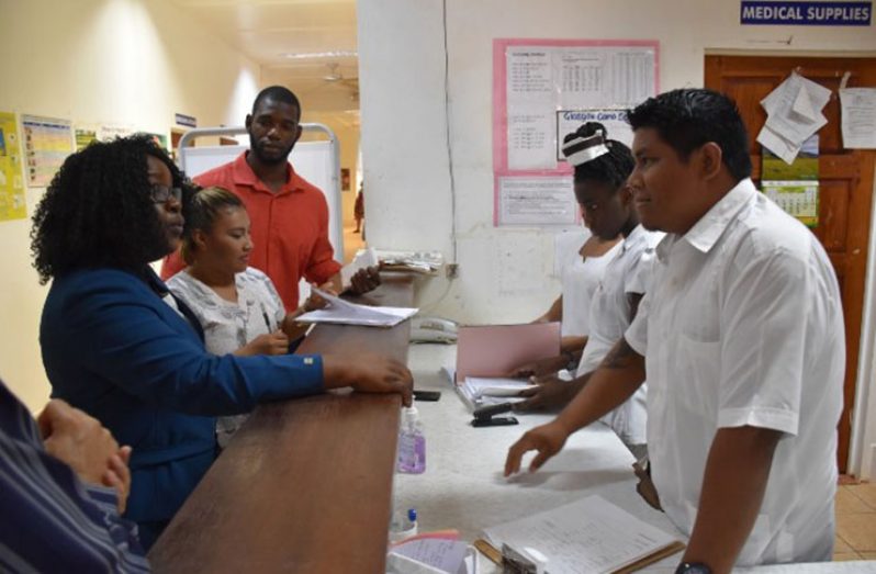 Minister Cummings interacting with nurses at the Lethem Regional Hospital (Photos by DPI)