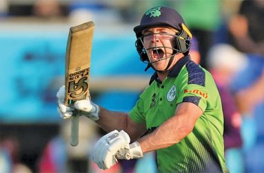 Curtis Campher let out a roar after hitting the winning runs (ICC via Getty Images)