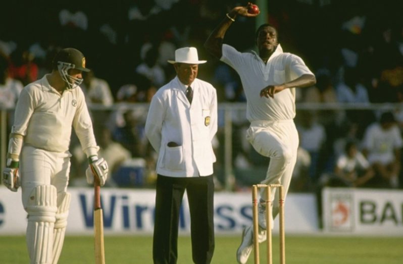 Curtly Ambrose’s magical 32 ball spell saw Australia moving from 85-2 to fold for 119.Photo saved: Curtly
