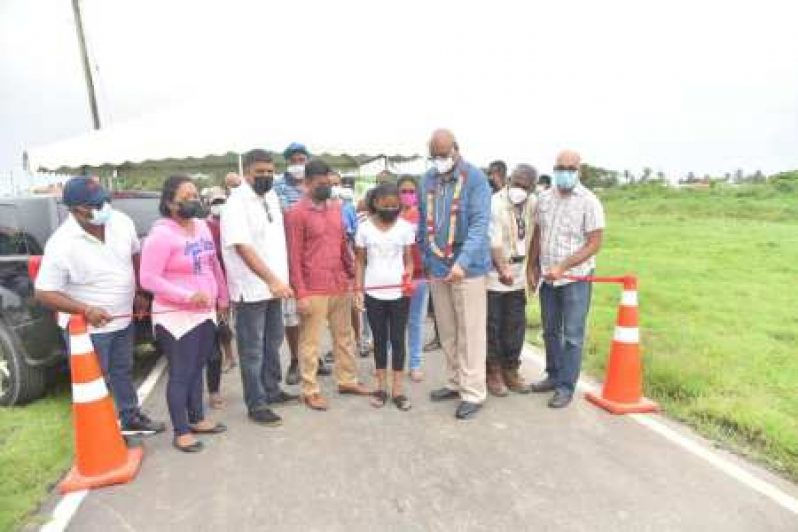 Public Works Minister, Bishop Juan Edghill, at the ceremonial opening of the road at Hydronie, West Coast Demerara