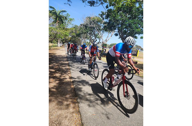 Cyclist in action in the GCF points series race at the inner circuit of the National Park.