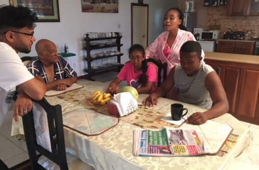 Mark Kazim, Ron Robinson, Safira Abrahim-Williams,Nathaya Whaul and Makayah Smith on set