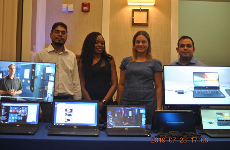 Left to Right: Jason Sahai, General Manager of Massy Technologies; Jihan Bobb-Semple, Brand Manager of Massy Technologies; Karen Hassine, Field Marketing Manager of Dell and Jose Torres, Territory Manager of Dell, at the launching of the ‘Dell Innovation Latitude’ line.