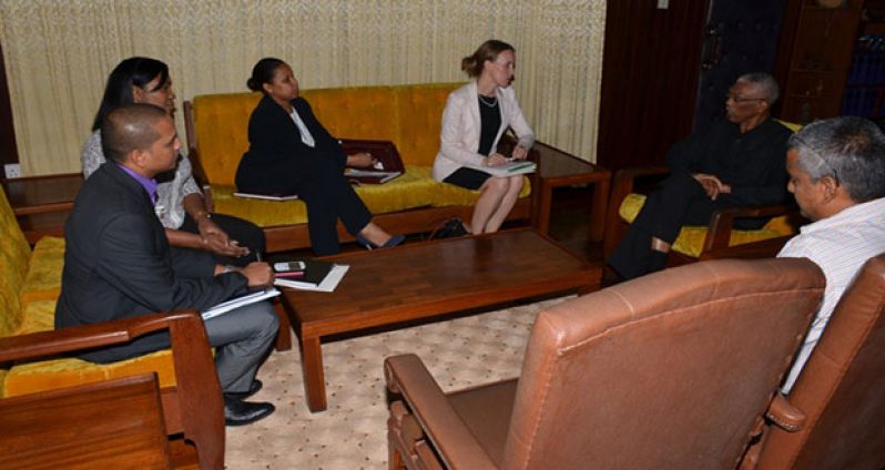 Canadian High Commissioner to Guyana Dr. Nicole Giles, and her staff during a meeting with President David Granger