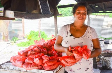 Small business owner, Gwendolyn Atkinson as she displays packaged dog food (Delano Williams photos)