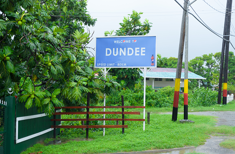 The signage of Dundee Village which is mounted on the public road