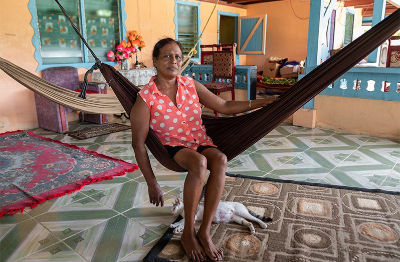 Bissondi Anand in her hammock at her home in Unity Backdam (Delano Williams photos)