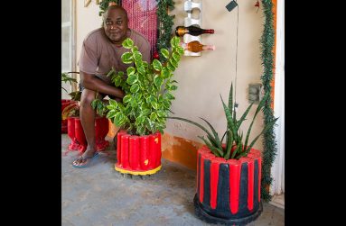 Klim Abrams with his plant pot invention (Delano Williams photos)