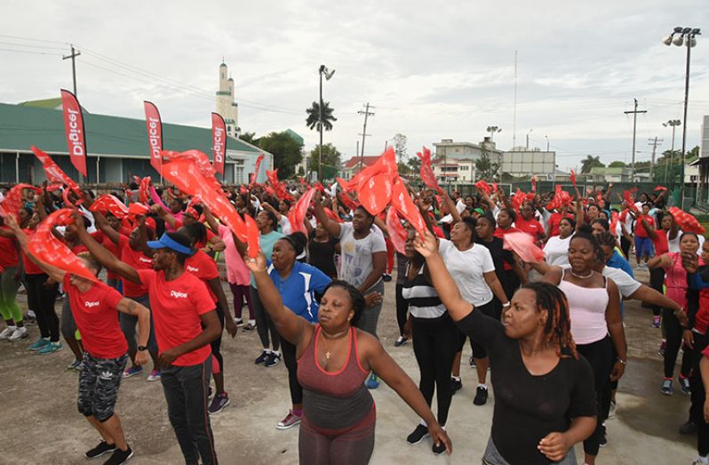 Part of the scores of people who turned up for the first day of the Digicel ‘Mash Fit’ camp (Adrian Narine photo)