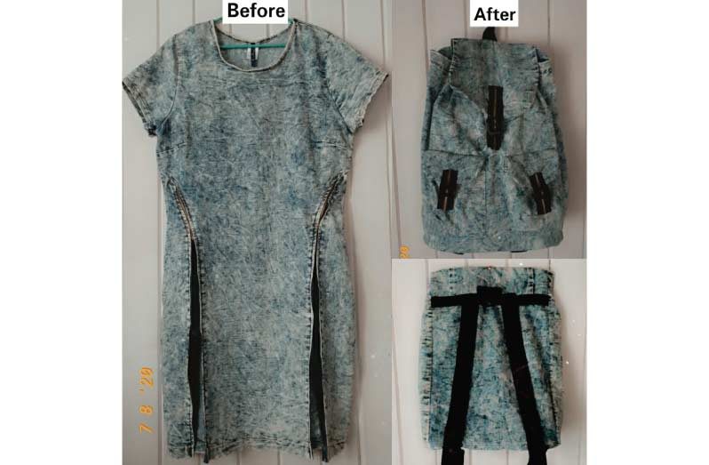 One of Naughton’s pieces where she ‘flipped’ one of her old dresses into a bag