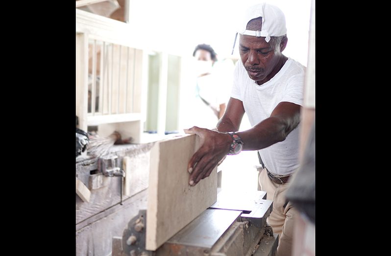 Desmond Williamson is a joiner by trade and a resident of Half Mile,
Wismar, Linden. Realising that joinery is a dying trade and most young
people are not inclined to learn, Williamson said he is willing to have
some youths in the community be trained at his shop free of cost (Carl Croker photo).
