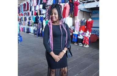 “Fashion is my business”   This fashion-conscious young woman models what can be had at the Vreed-en-Hoop Mall.