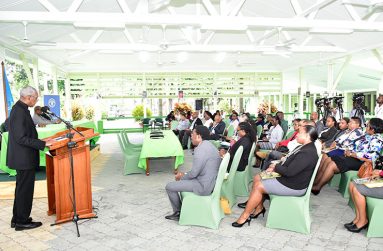 President David Granger makes remarks at the signing ceremony for the US $15 million Sustainable Land Management Project (SLDMP)