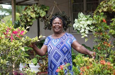 Yvonne Hope in her flower garden