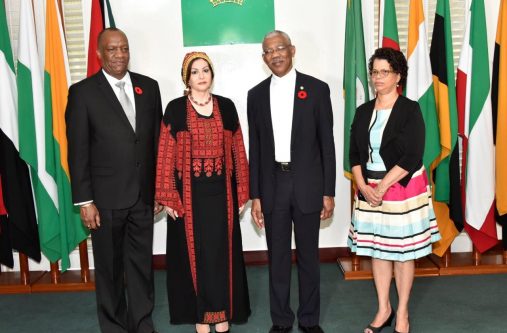 From left: Acting Minister of Foreign Affairs and Minister of State, Mr. Joseph Harmon, Ambassador Dr. Linda Sobeh-Ali, President David Granger and Director General of the Ministry of Foreign Affairs, Ambassador Audrey Waddell.