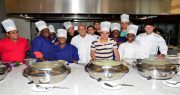 President Donald Ramotar with kitchen staff at the Marriott Hotel