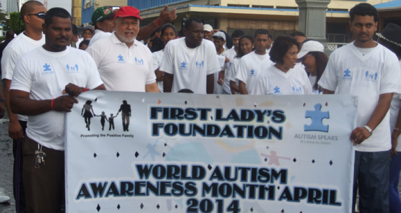 President Donald Ramotar and First lady Deolatchmee Ramotar as they are about the lead the Autism and Health Walk 2014.