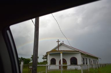A rainbow on the horizon after heavy rain
