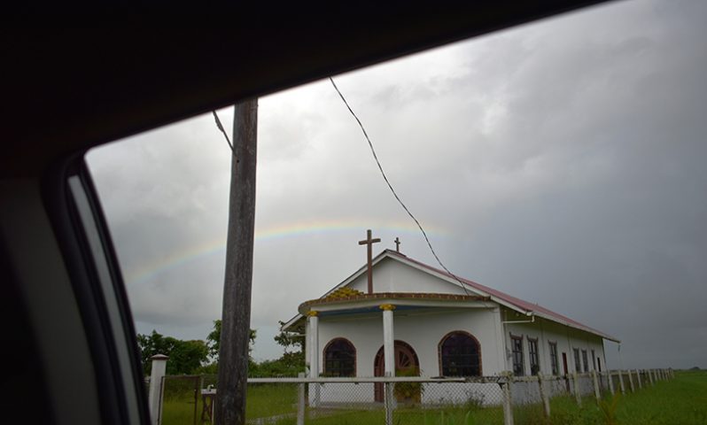 A rainbow on the horizon after heavy rain