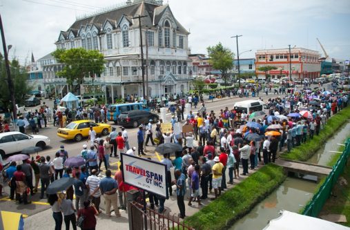 Delano Williams takes an overhead shot of the protest on both sides.
