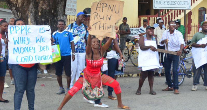 ‘GROSS DISRESPECT’: Boasting that their party ‘run things’, a handful of supporters of the main Opposition APNU this week exhibited a callous disregard and gross disrespect to the sensibilities of thousands of Guyanese who are left on the breadline as a result of their party’s draconian cuts to key sectors in the 2014 budget. In fact, so obnoxious were their behaviour outside Public Buildings, that they seem to be drunk with arrogance as they revelled at the Opposition-led cuts, at the expense of the suffering of ordinary, hardworking Guyanese.