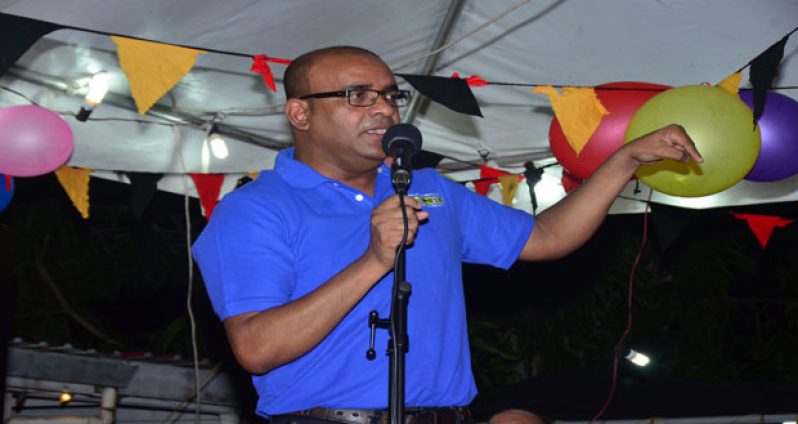 Former President Dr. Bharrat Jagdeo addressing the crowd at Eccles.