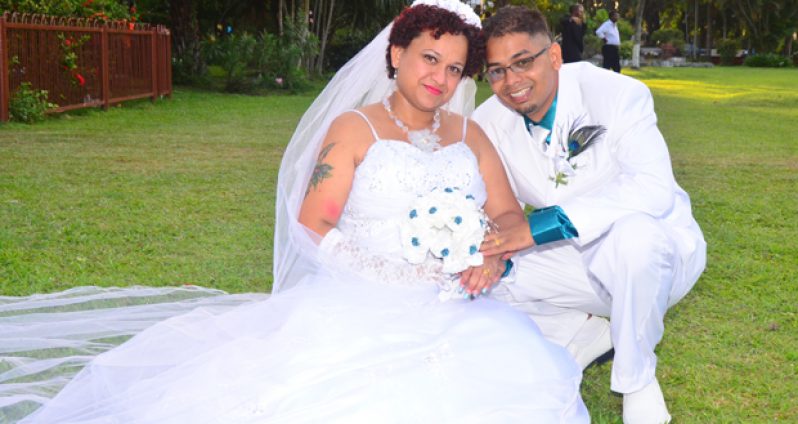 Public Relations Officer of the Ministry of Tourism, Industry and Commerce, a former Guyana Chronicle reporter, tied the nuptial knot yesterday. Chevon and Mark yesterday at the Promenade gardens (Adrian Narine photo)