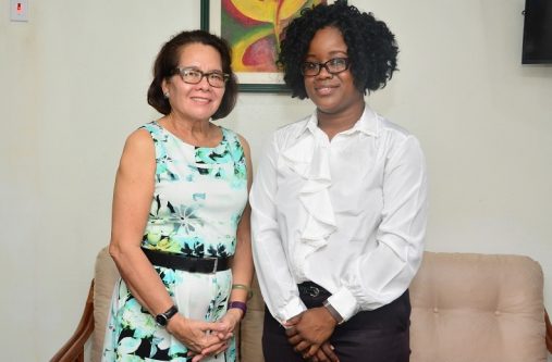 First Lady, Mrs. Sandra Granger and Ms. Akilah Dorris, today, at State House