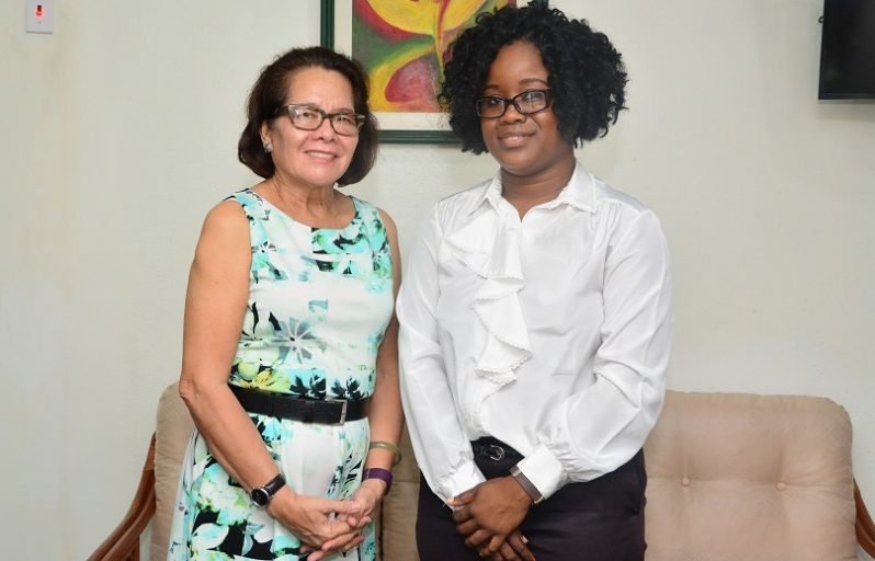 First Lady, Mrs. Sandra Granger and Ms. Akilah Dorris, today, at State House