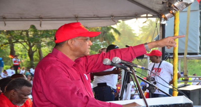 PPP/C General Secretary, Clement Rohee, speaking at the Albion rally