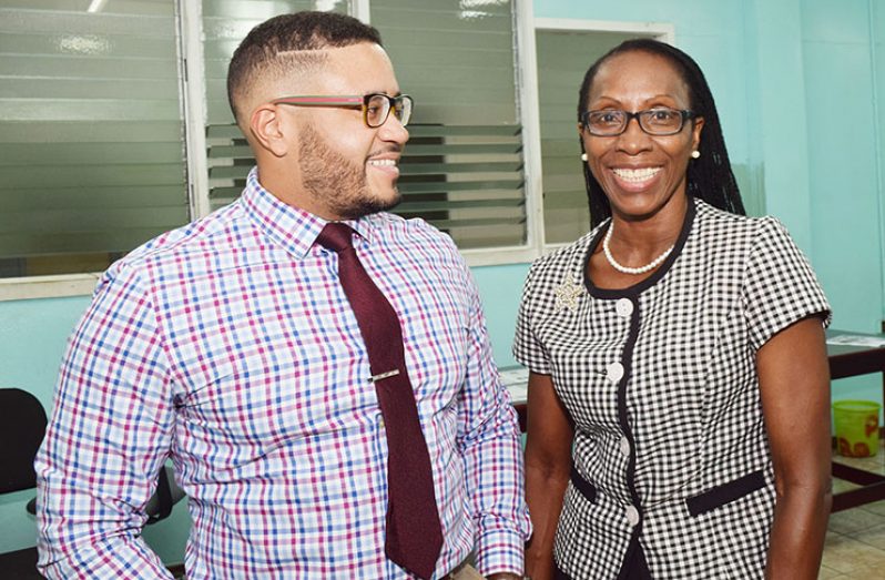 Managing Director of New Guyana School Inc., Mr. Alfonso De Armas and Director
of Osquared Consulting, Ms. Carol Webster at the Guyana on a visit to the Guyana
Chronicle.cc