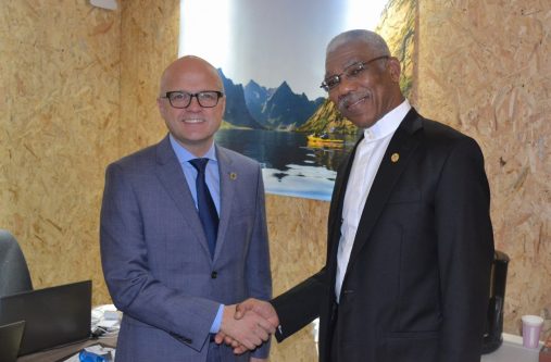 President David Granger and Minister of Climate and Environment, Mr. Vidar Helgesen of the Kingdom of Norway following their meeting