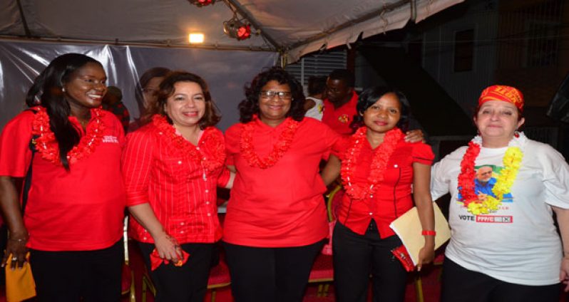 Women of the PPP/C. From left are Jennifer Webster, Carolyn Rodrigues-Birkett, Elisabeth Harper, Africo Selman and party stalwart Gail Teixeira