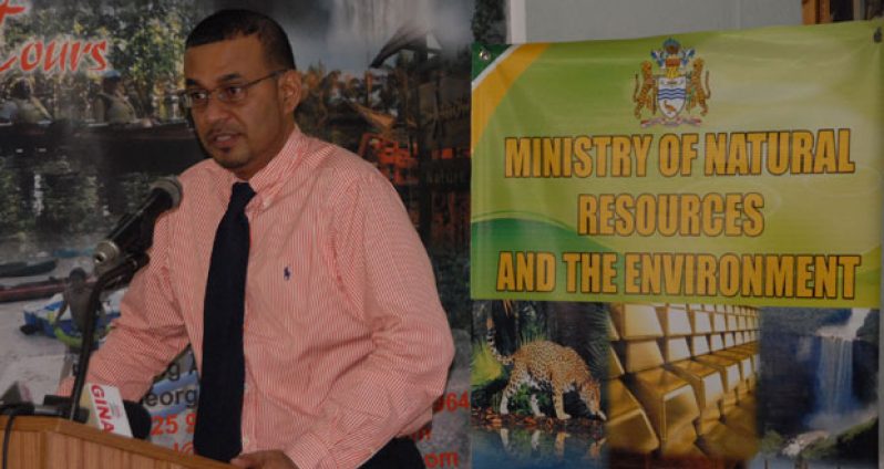 Natural Resources and the Environment Minister Robert Persaud addressing the Stakeholders’ Consultation.