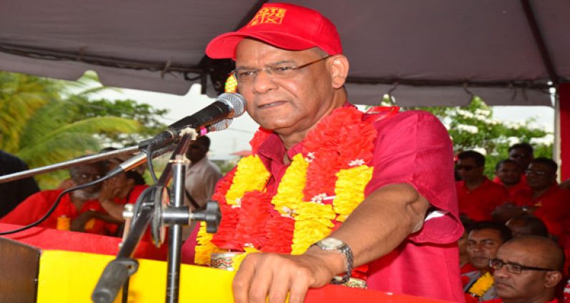 PPP General Secretary, Clement Rohee in action last night at Stewartville (Photo by Adrian Narine)