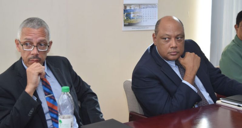 Natural Resources Minister Raphael Trotman and Minister of Business Dominic Gaskin were at the press conference on Monday