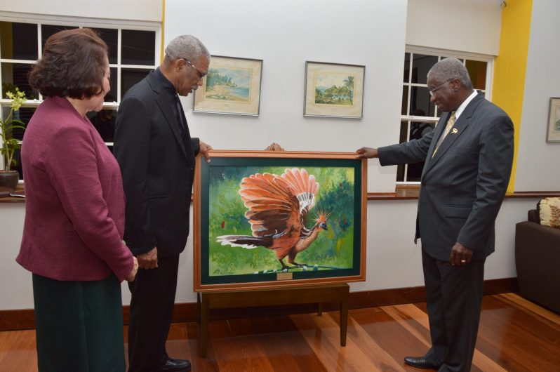 President David Granger also presented to Prime Minister Freundel Stuart a painting done by Guyanese artist Ms. Merlene Ellis for the people of Barbados on the occasion of their 50th Anniversary of Independence.