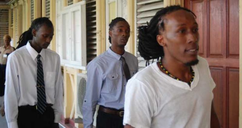 The three accused in the ‘Mango Man’ murder case: In foreground is Mark Williams, aka Roydon Durant or ‘Smallie’. Immediately behind him are co-defendants, Sherwin Nero, called ‘Cuffy’; and Andrew Philander, called ‘Junior’ or ‘Gadget’