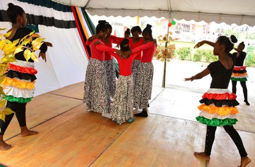 Students of the Good Intent Culture Group performing a dance at the event