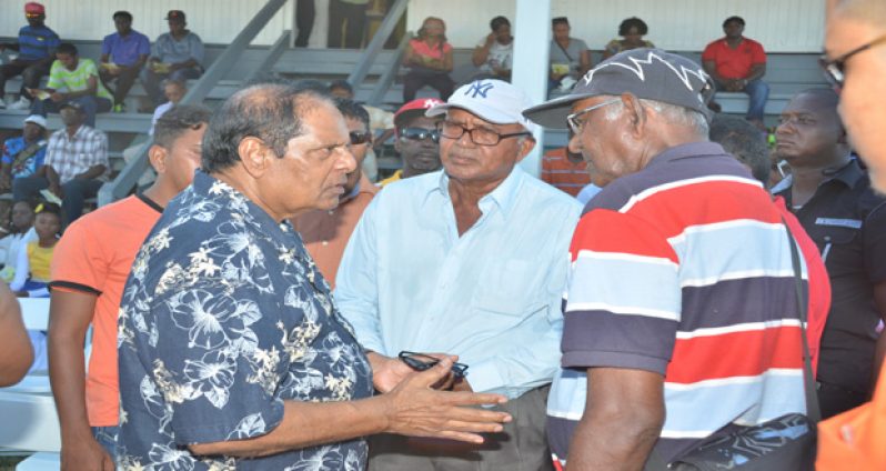 Prime Minister Moses Nagamootoo interacts with Berbicians at Whim, yesterday. (Delano Williams photo)