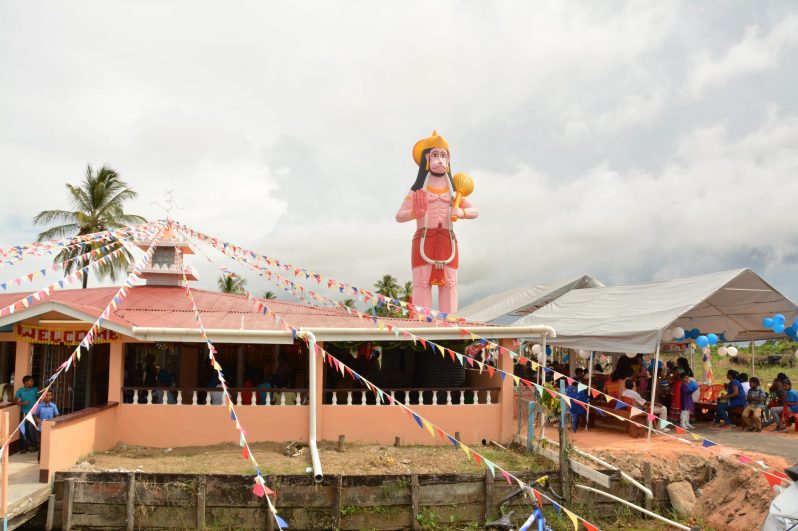 A view of the 52 foot Murti of Lord Hanuman at the Rama Krishna Blenheim/Leguan Mandir