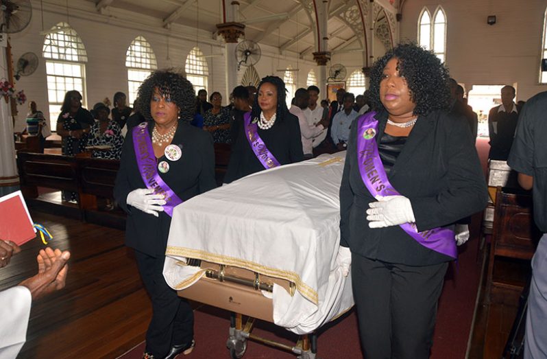 The body of Allison Butters-Grant lying in the Anglican Church